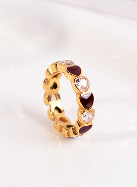 钛钢戒指 安可拉红爱心戒指女高级感轻奢个性小众设计闭口指环