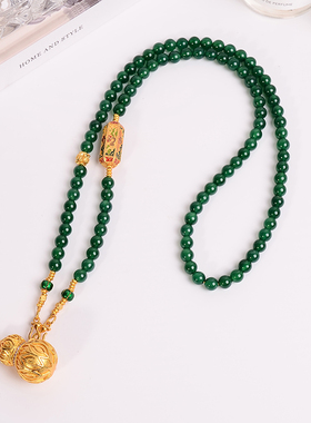 铜合金项链 原创设计新中式葫芦福禄项链女绿色串珠高级感配饰品