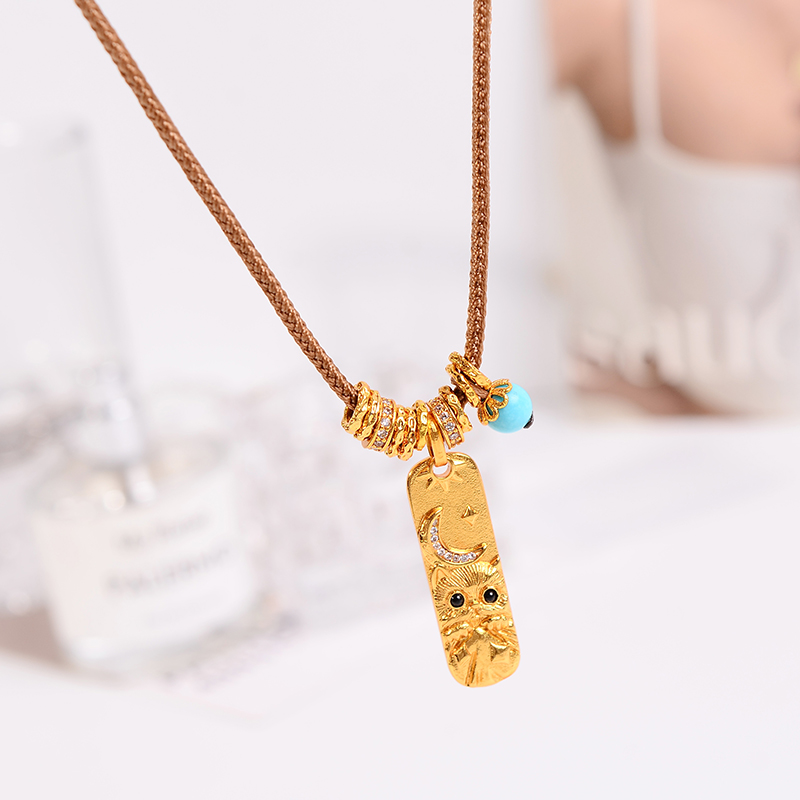 铜合金项链 萌宠小长条喵月星辰项链女长款毛衣链精致时尚饰品