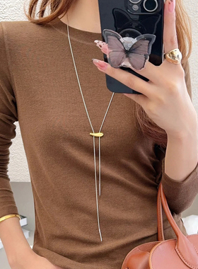 钛钢项链 日系金银撞色抽拉式蛇骨项链女小众设计ins高级感毛衣链