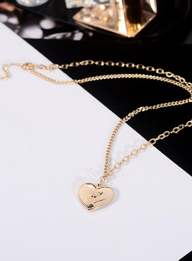 超保色金色爱心潮流钛钢项链