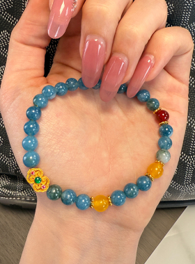 铜合金手链 超美~新中式气质百搭蓝色手链女小众手串高级感手饰品