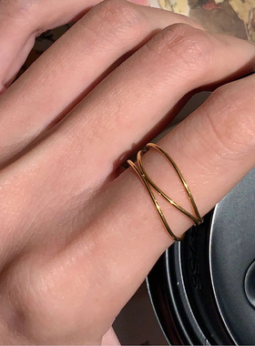 钛钢戒指 法式极细线条交织戒指女小众设计指环不褪色饰品个性ins