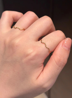 钛钢戒指 韩系简约超细百搭戒指女波纹车花素圈指环叠戴不褪色