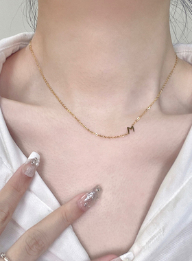 钛钢项链 简约M字母项链女轻奢小众精致锁骨链不掉色百搭时髦通勤