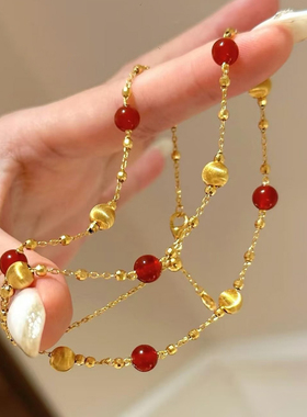 铜合金项链 爆闪蹦迪珠红色满天星项链女时尚百搭气质锁骨链配饰