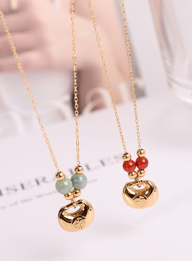 钛钢项链 胖福小坨坨锁包项链女新中式小众设计感轻奢百搭锁骨链