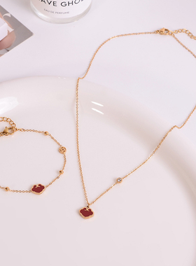 钛钢项链 小如意~安可拉红国潮风精致项链女红色百搭轻奢锁骨链