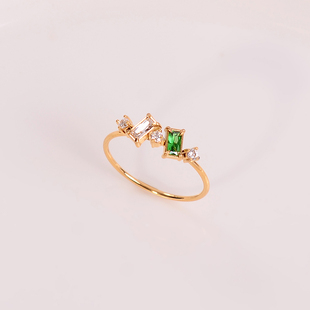 钛钢戒指 「绿野几何」超闪小方糖绿色戒指女镀18K金细指环不褪色