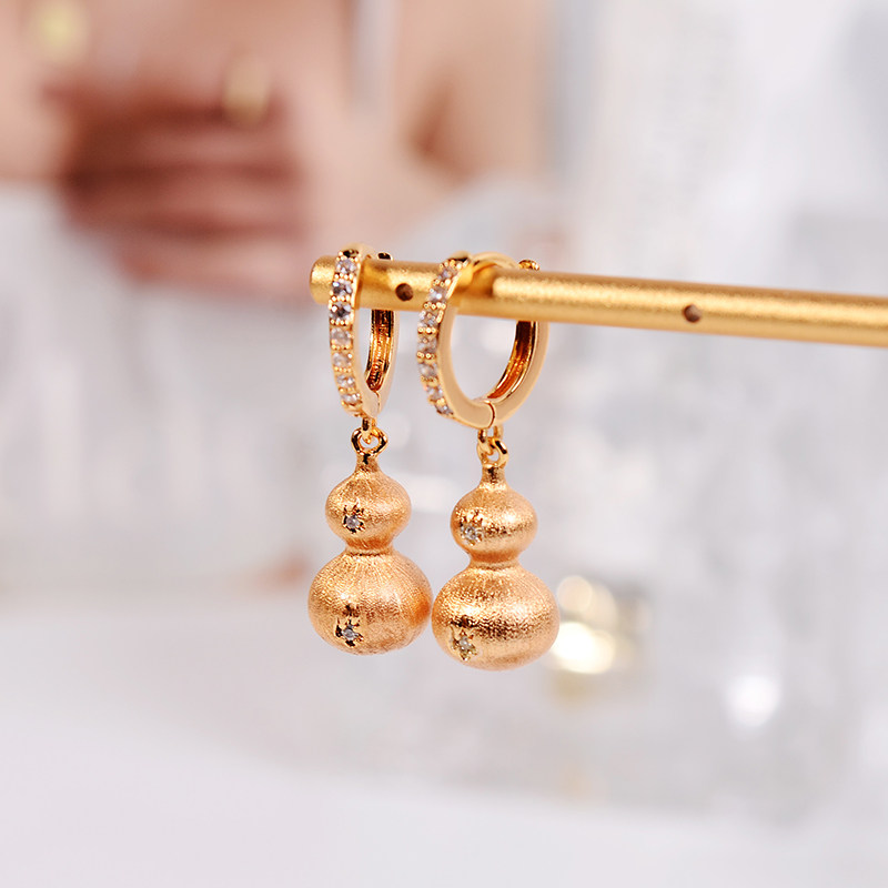 铜合金耳饰 拉丝葫芦耳环女国潮福禄耳饰精致高级气质耳扣首饰,饰品/流行首饰/时尚饰品新,耳钉,淘宝优惠券,粉丝福利购,淘宝优惠卷