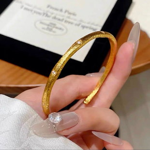 铜合金手镯 拉丝工艺六芒星开口手镯女百搭叠戴可调节手环镯子