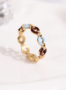 钛钢戒指  精致气质滴釉圆环戒指女轻奢小众设计高级感指环不褪色