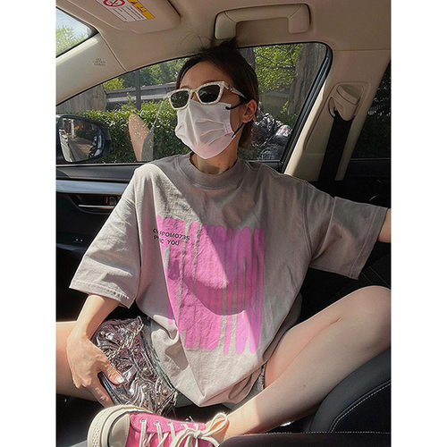 短袖T恤女夏季新款美式复古洋气减龄宽松中长款上衣MX3108