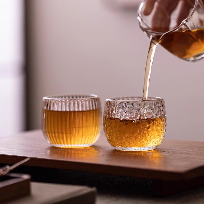 日式锤纹耐热加厚玻璃茶杯