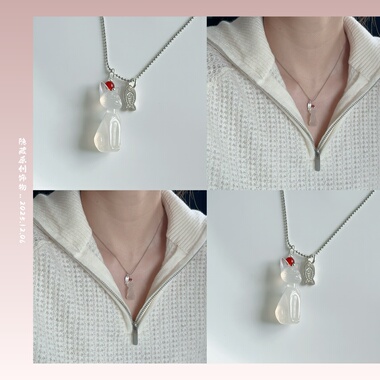 【因为有喵】原创白玉髓猫咪925银链锁骨链高级甜美百搭精致礼物