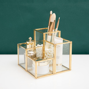 风桌面化妆刷桶玻璃美妆刷收纳盒眉笔眼影刷收纳筒珍珠高级感