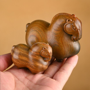 绿檀木雕刻唐马小摆件质文玩手把件盘玩工艺品男士礼物