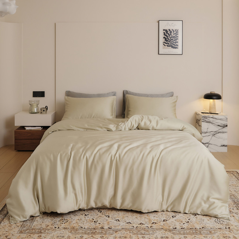 轻奢60支兰精天丝床上三四件套夏季凉感床笠双拼冰丝床单纯色床品