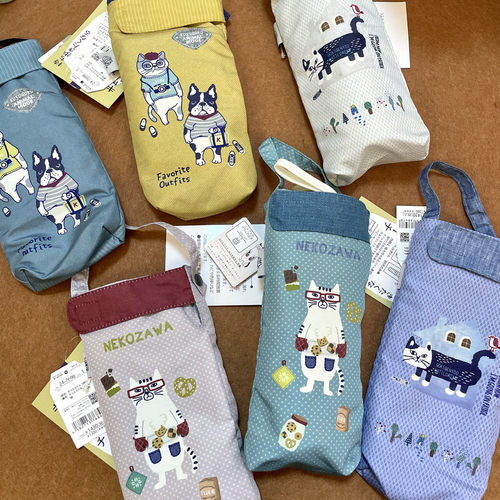 内吸水绒布伞套杯套 猫咪法斗图案手拎保温杯三折雨伞收纳袋