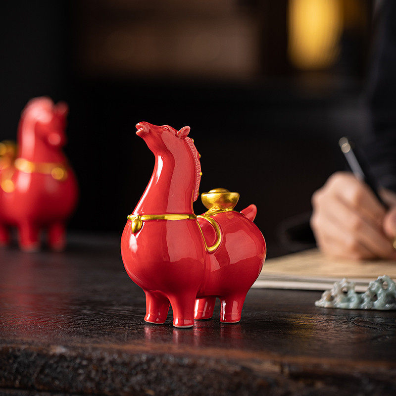 瓷山造物陶瓷生肖红色马招财摆件家居客厅马到成功酒柜桌面办公室,家居饰品,桌面摆件,淘宝优惠券,粉丝福利购,淘宝优惠卷