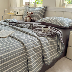 2025新款 洗级全棉色织水洗棉可水洗机母婴大豆夏被四件套 夏季