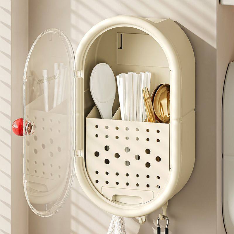 家用筷子收纳盒厨房大容量勺子收纳架免打孔壁挂沥水筷子筒收纳盒,收纳整理,壁式收纳盒,淘宝优惠券,粉丝福利购,淘宝优惠卷