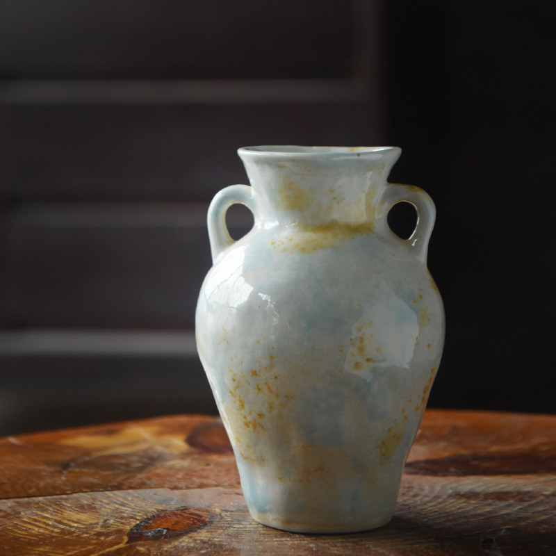 双耳花瓶摆件水培陶瓷罐桌面复古诧宅侘寂风ins酒店民宿软装饰品