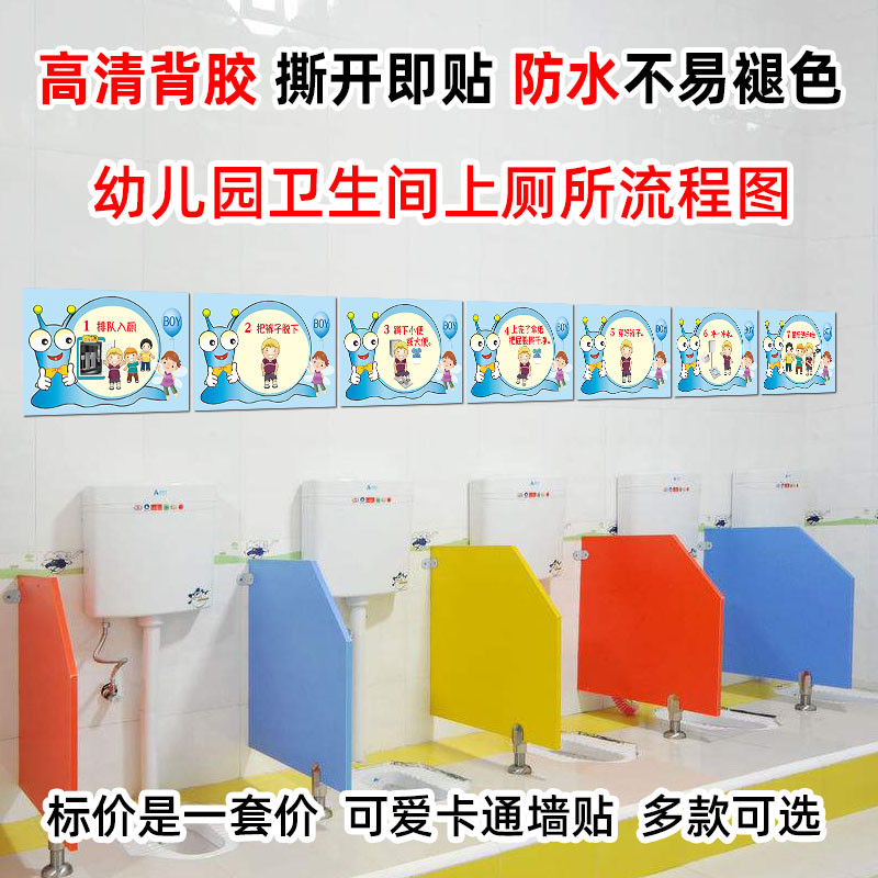 学校幼儿园洗手间卡通如厕流程上厕所步骤图大小便示意图防水墙贴
