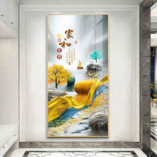 玄关晶瓷画运转来石飘带游鱼麋鹿石头装饰画沙发墙立体晶瓷挂画