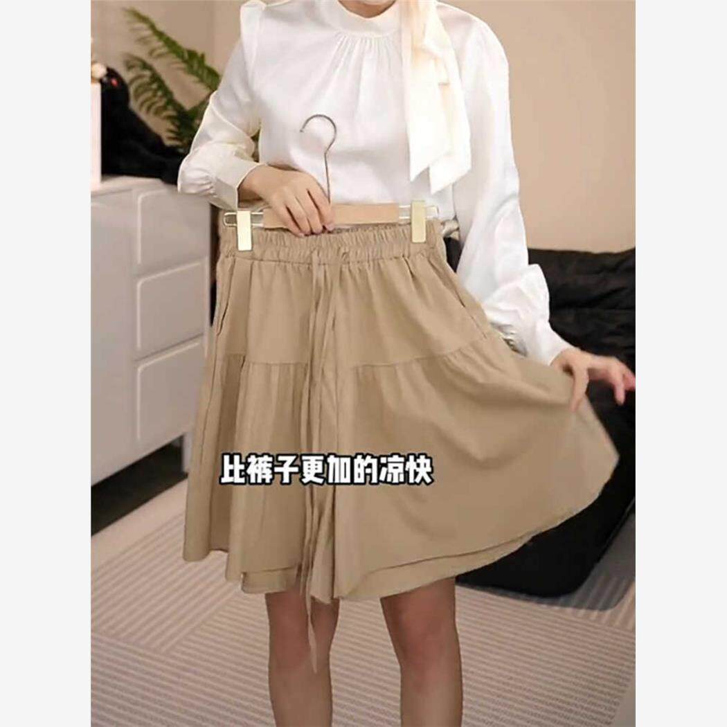 夏季薄款5休闲裤a字短裤女五大码胖mm冰丝阔腿裤高腰显瘦分裙裤子