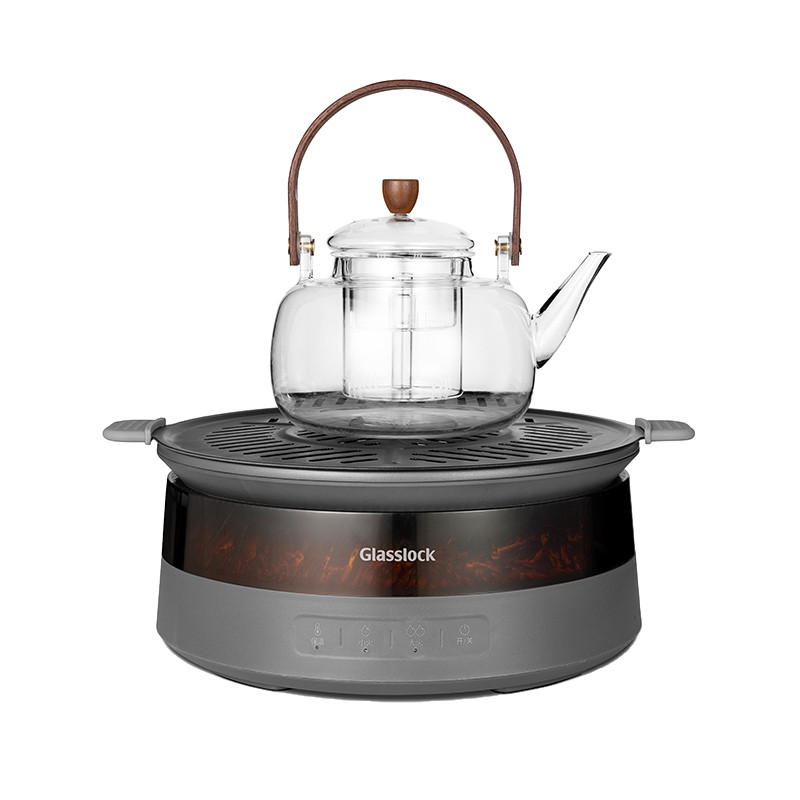 glasslock围炉煮茶器电茶炉配件原装玻璃壶复古木柄玻璃茶漏盖子