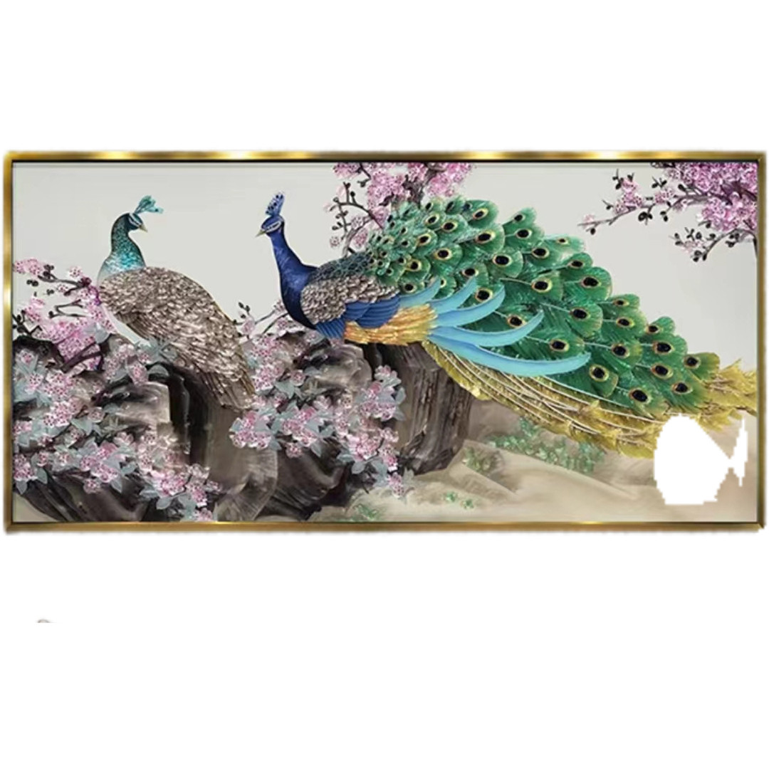 珐琅彩装饰画孔雀新中式定制客厅沙发背景墙中国风绝代双骄挂画