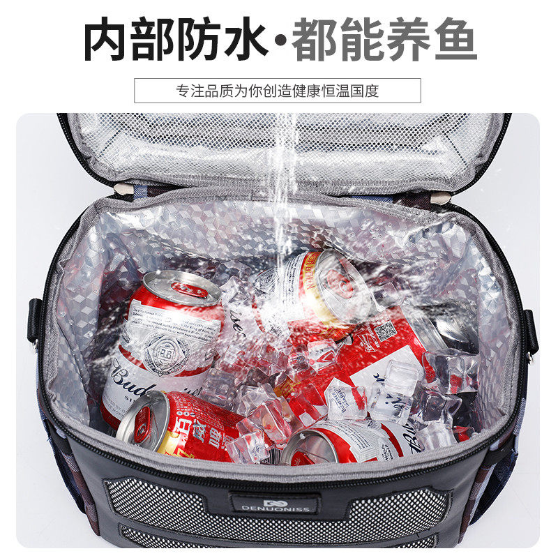 新款格纹保温手提饭盒可单肩斜跨便携便当防水防漏方形收纳袋