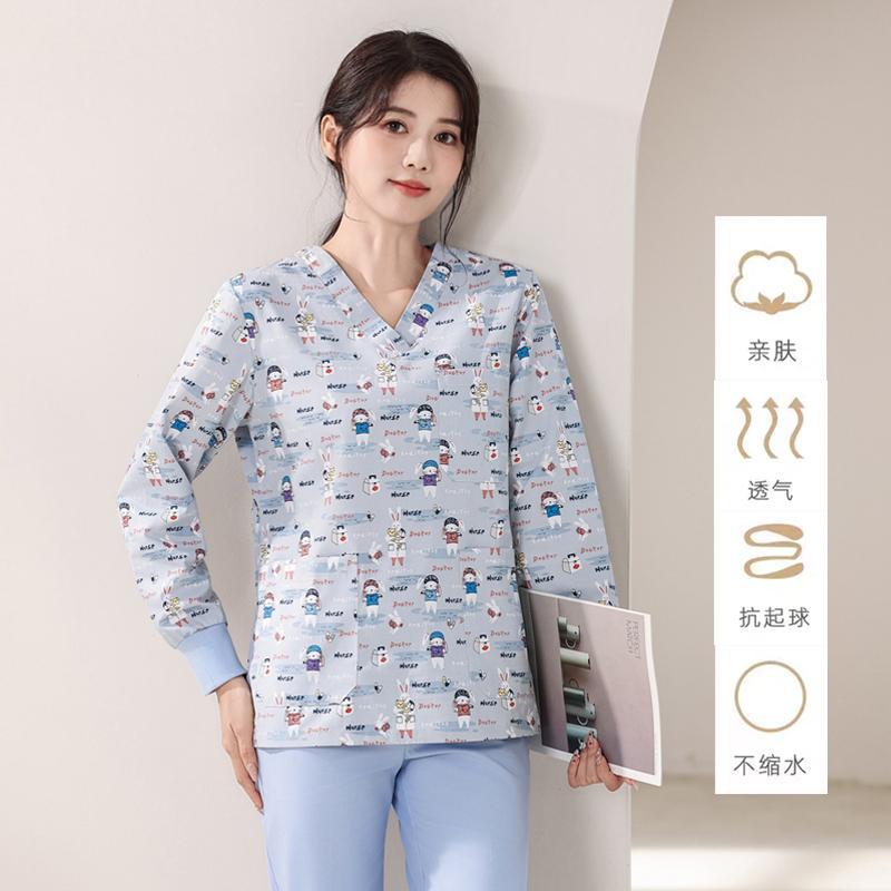 新品洗手衣印花短袖男女款长袖手术室牙科口腔宠物医院医生工作服