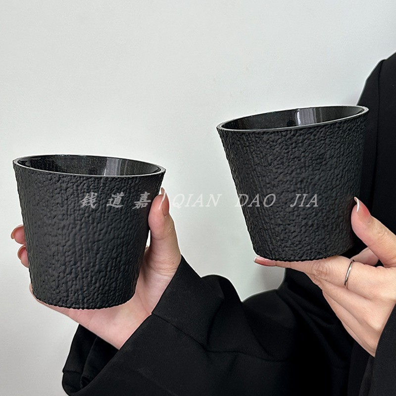 复古高级感曜黒大口拉花杯畅饮杯咖啡杯家用冰美式拿铁杯饮品杯子