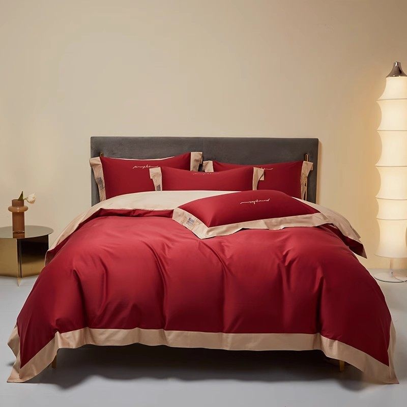 轻奢高级感红色四件套结婚床上用品100s全棉喜简约婚庆被高端婚嫁,床上用品,婚庆床品套件,淘宝优惠券,粉丝福利购,淘宝优惠卷
