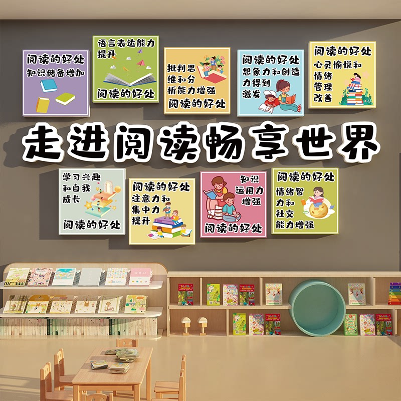 绘本馆装饰画阅览室区文化墙面贴布置儿童图读书角幼儿园环创家庭图片