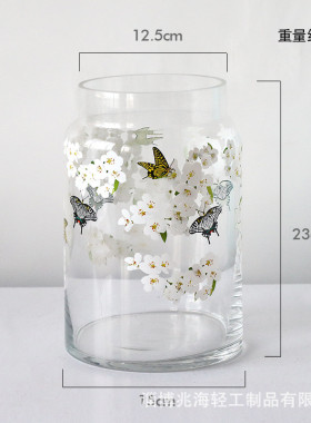 新中式白樱蝶恋花轻奢非紫藤花玻璃花瓶高级感客厅插花器琉璃摆件
