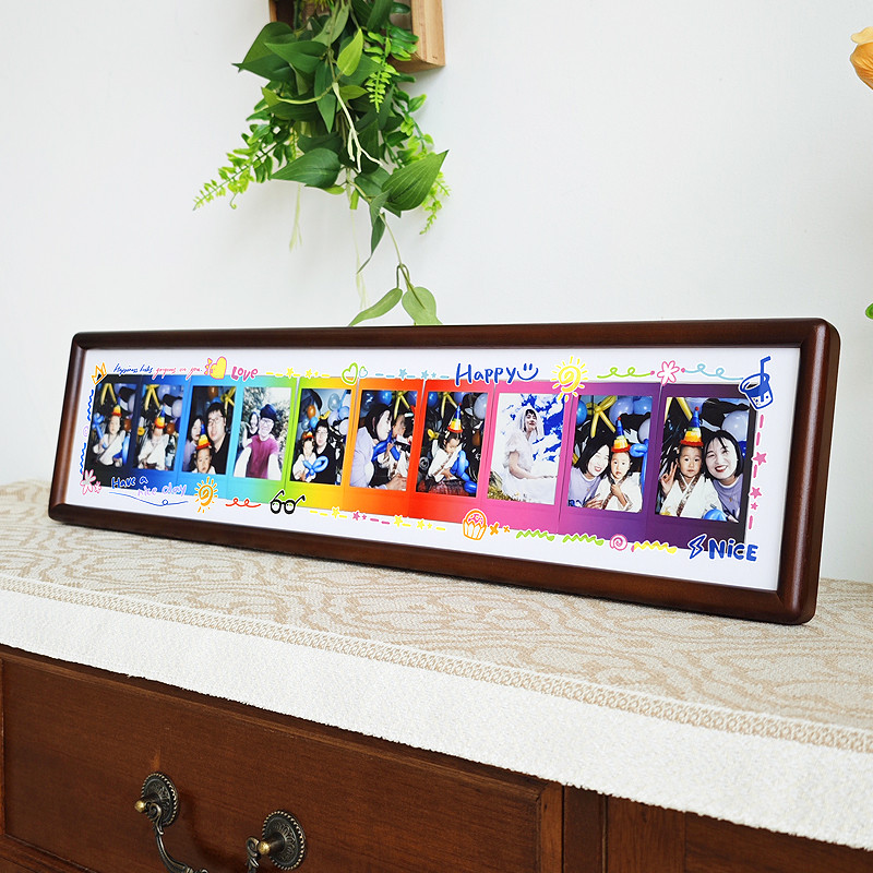 拍立得相框送男友礼物摆件彩虹拍立得mini3寸宽幅5寸实木画框