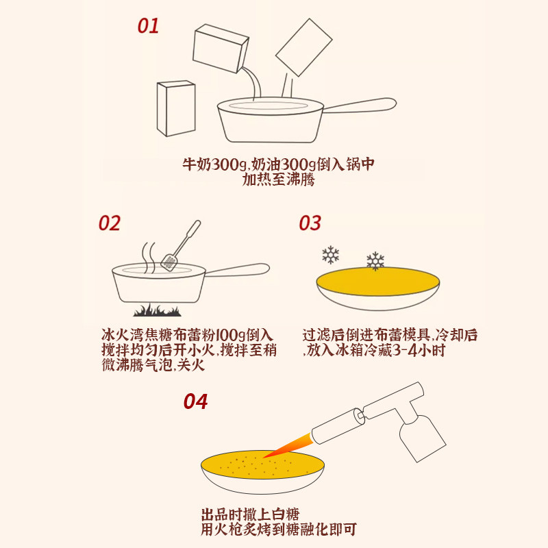 冰火湾法式焦糖布蕾粉500g烤布雷半成品烘焙奶茶店甜品原料