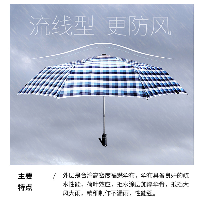赛维纳全自动格子雨伞折叠加大男女商务高级伞加固加粗抗风大雨