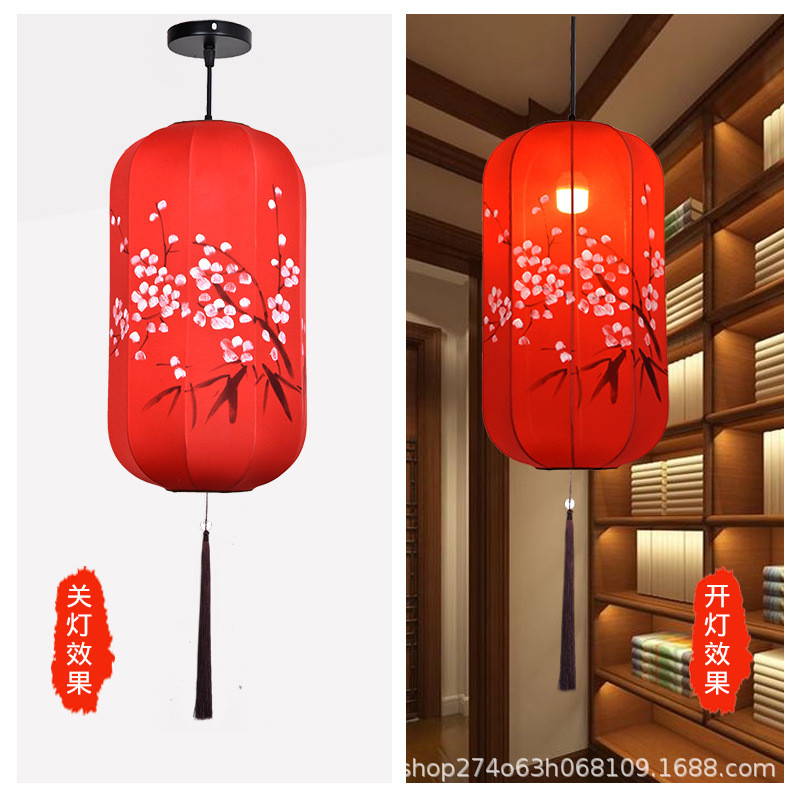 新中式中国风吊灯彩色婚礼装饰火锅店景区布艺长形冬瓜红灯笼手绘