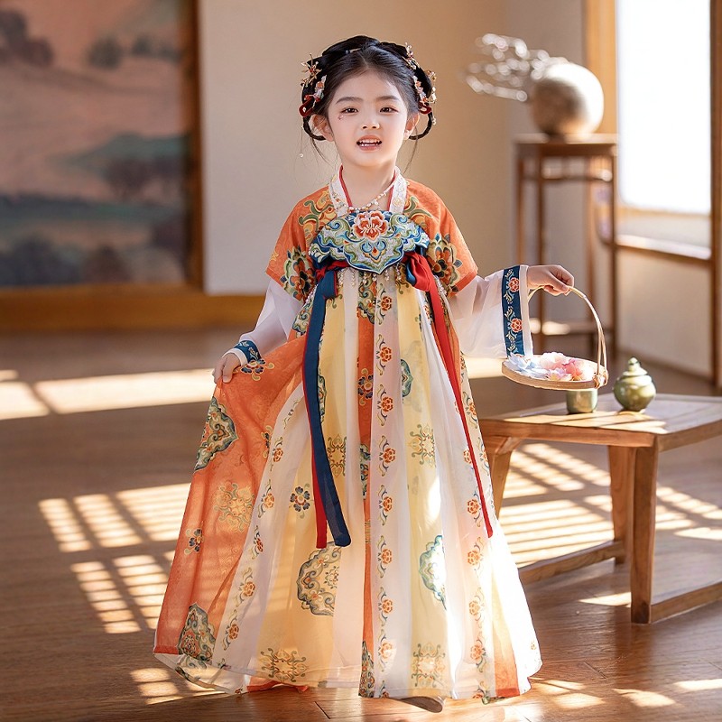 敦煌之美！ 110-160女童春夏古装敦煌飞天汉服裙 色彩明艳唐襦裙
