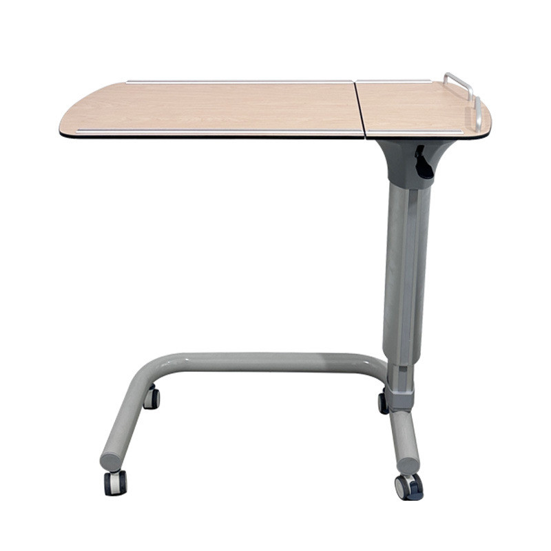 新式养老院餐桌木纹双色床边桌医院移动可升降移动餐桌可翻转餐桌