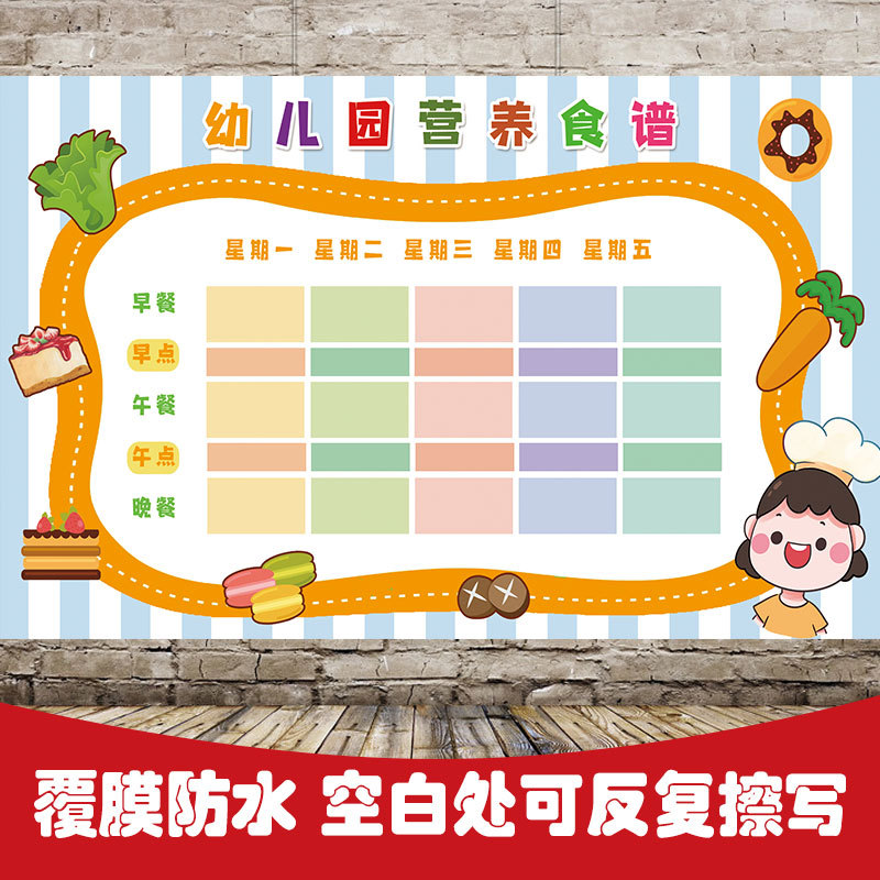 幼儿园学校每周食谱墙贴装饰展示板托管班公告栏一周营养食谱海报