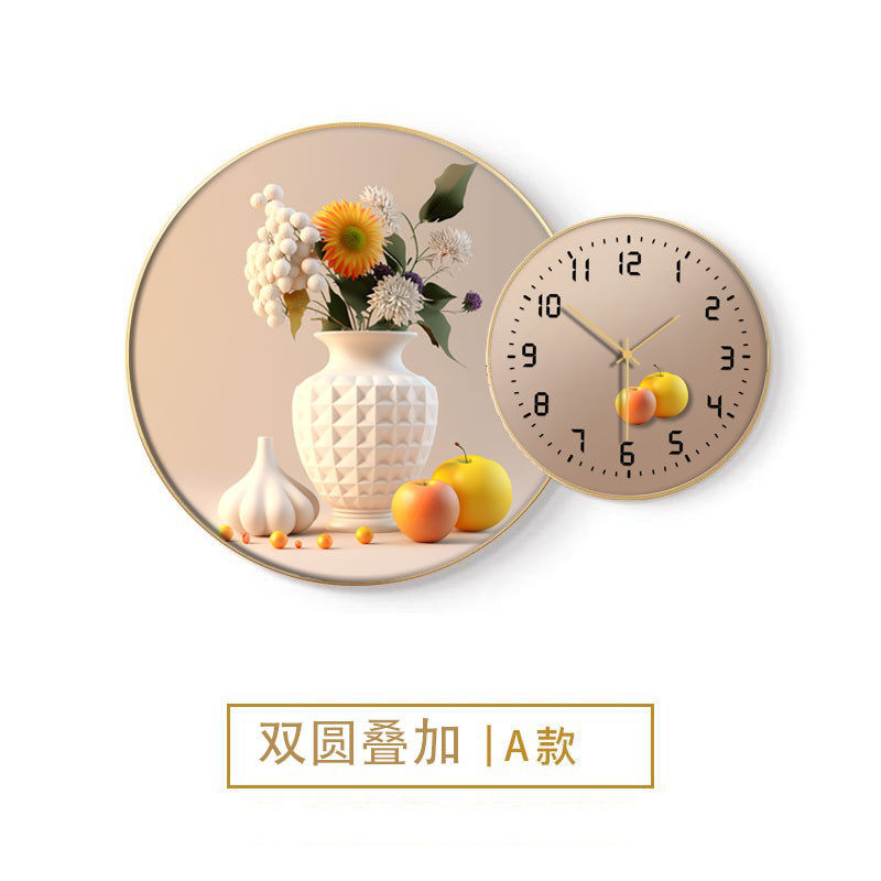 北欧ins奶油风法式治愈系光影花钟表时钟饭厅挂画新款餐厅装饰画
