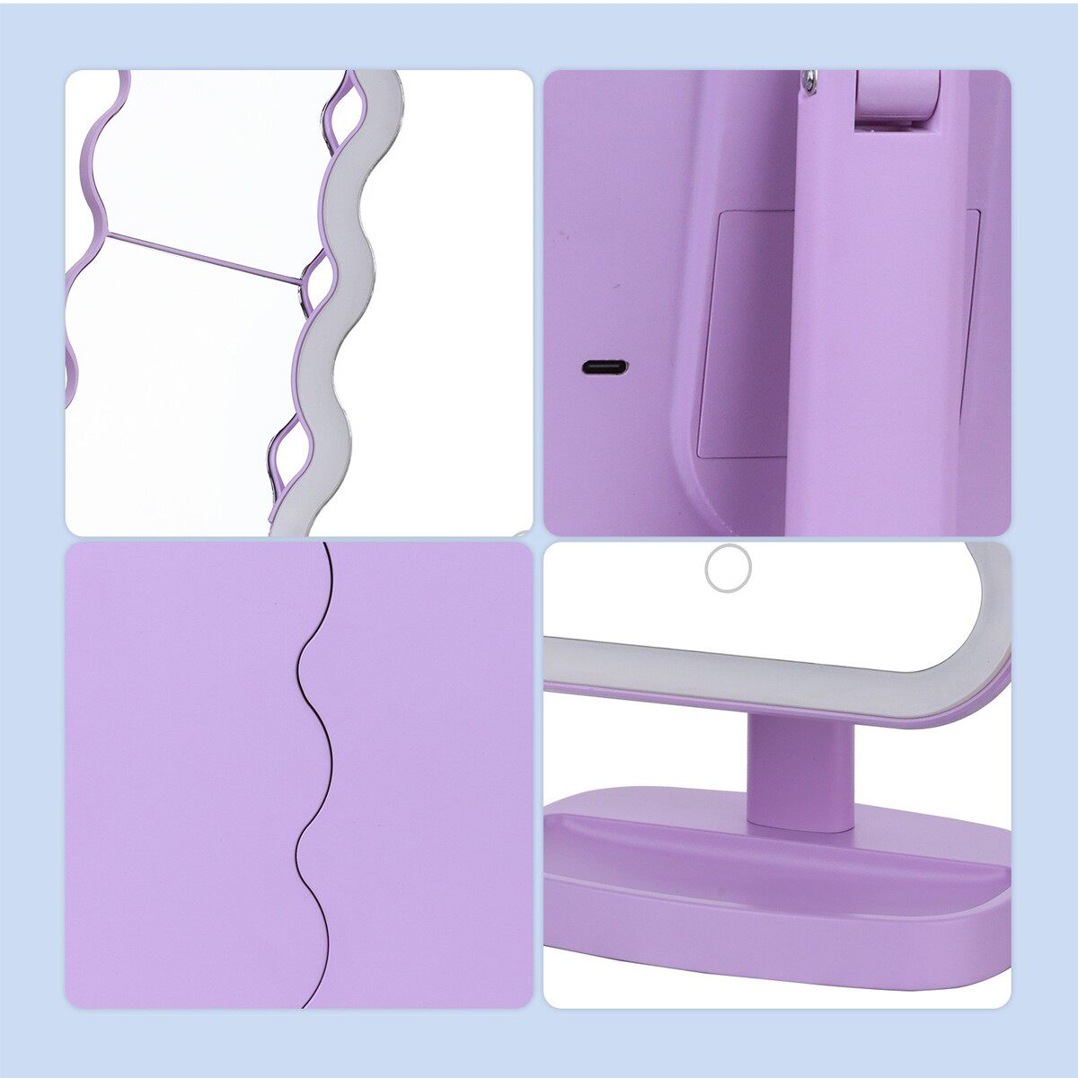 爆款三面折叠智能三折化妆镜镜子led带灯折叠化妆镜大号带灯批发