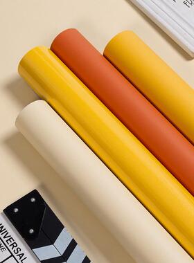 纯黄色墙纸自粘10米防水防潮即时贴纸米色卧室客厅桌面背景墙壁纸