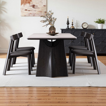 黑色复古风飞鸦岩板餐桌家用小户型意式极简实木长方形餐桌椅组合