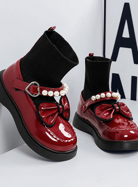 ABC IM儿童靴子女童公主鞋秋冬季款红色小皮鞋演出舞蹈乐福鞋二棉